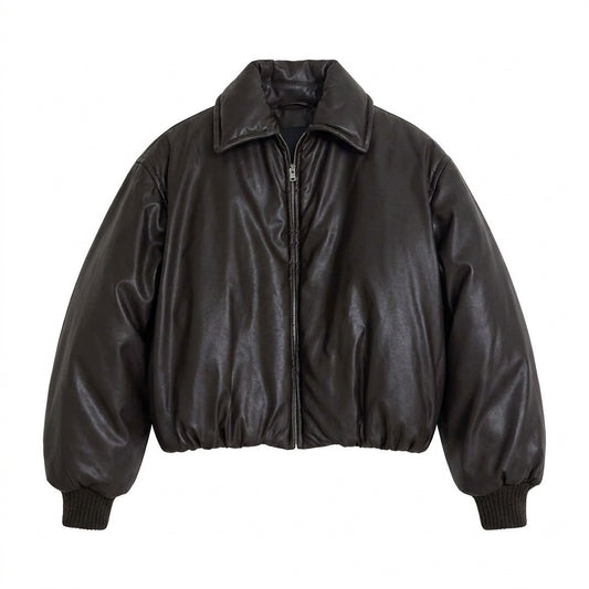 Vintage Padded Cropped Aviator Jacket – Down-Cotton PU Leather Bomber in 3 Colours