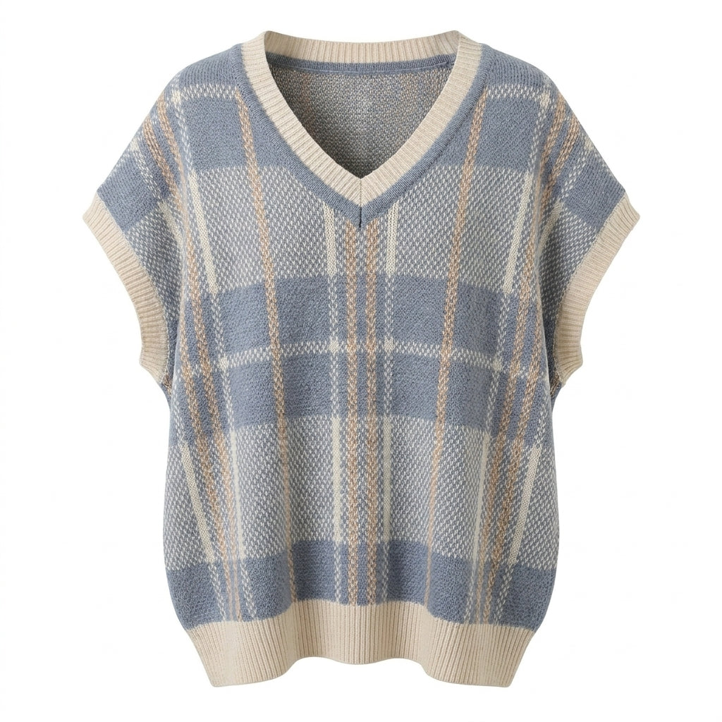Plaid patterned sweater vest on a white background