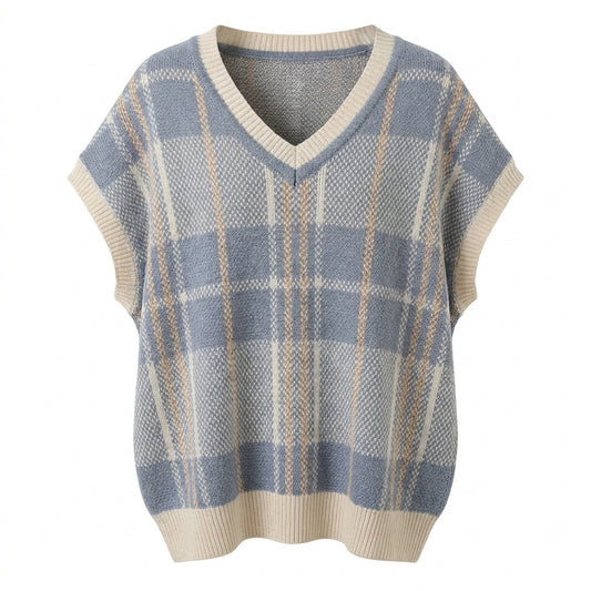 Plaid patterned sweater vest on a white background