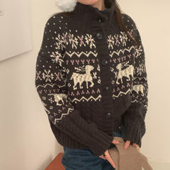 Vintage Print Stand Collar Button Cardigan
