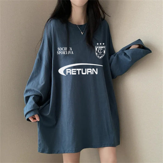 Vintage Round Neck Logo Print Oversized Tee