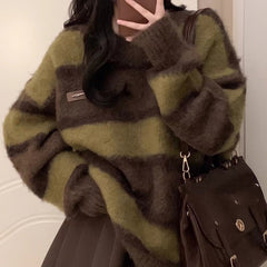 Vintage Round Neck Striped Sweater