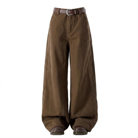 Vintage Straight Wide-Leg Trousers – Loose Mid-Rise Floor-Length Unisex Pants