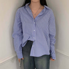 Vintage Striped Long Sleeve Loose Blouse - fairypeony