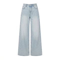 Light wash wide-leg denim jeans shown flat against a solid white background.