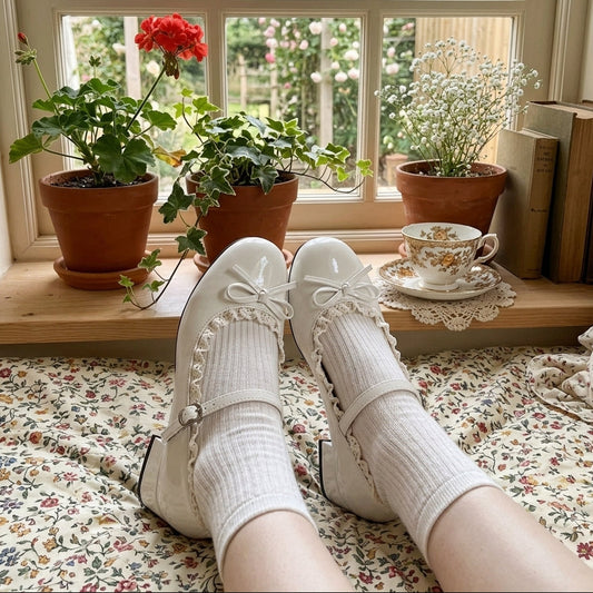 Aesthetic Bow Knot Lace Trim Mary Jane Shoes