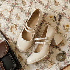 Vintage French Mary Jane Chunky Heel Shoes