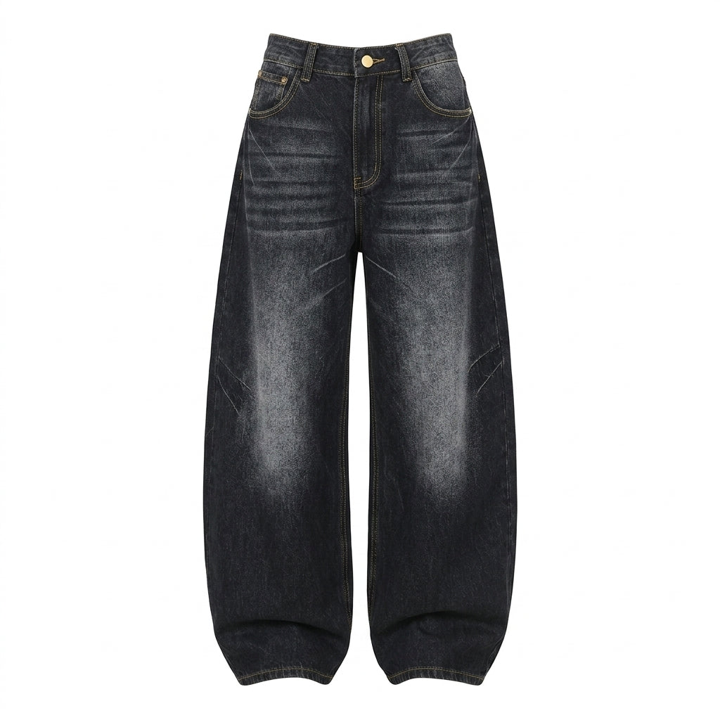 Wide-Leg Jeans Baggy Floral Crackle Wash