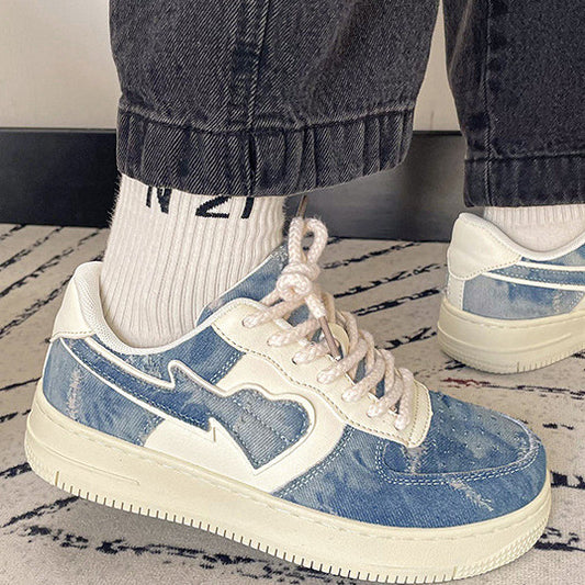 Y2K Aesthetic Denim Heart Sneakers - fairypeony