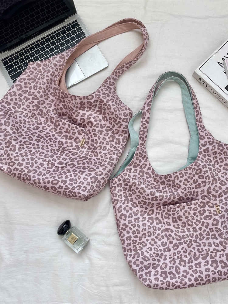 Korean Retro Leopard Print Suede Tote Bag
