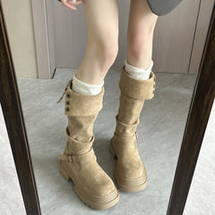 Retro Chunky Heel Belted High Boots