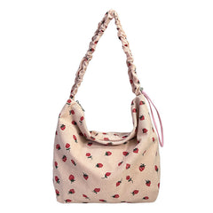 Strawberry Print Corduroy Shoulder Bag