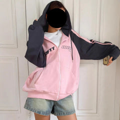Hooded Loose Fit Color Block Sweatshirt