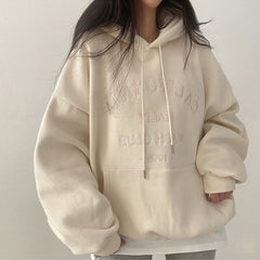 Solid Color Letter Embroidery Oversized Hoodie