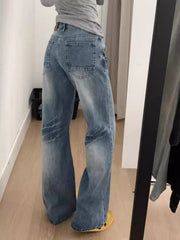 American Retro Light Blue Flared Jeans for Women High Waist Slimming Wide Leg Pants
