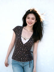 Floral-print fitted T-shirt