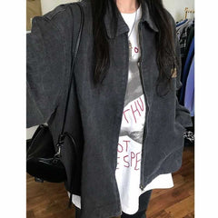 Lapel Neck Jacket Oversized Jacket - fairypeony