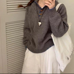 Knit Doll Collar Sweater – Contrast Trim Peter Pan Collar Pullover in 4 Colours