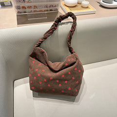 Strawberry Print Corduroy Shoulder Bag