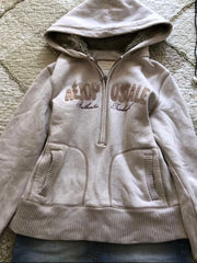 Retro Letter Hooded Zip-Up Sweatshirt – Silver Fox Fleece Lined Hoodie in Gray S–XL