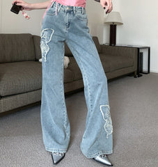 Butterfly Embroidery Flare Jeans