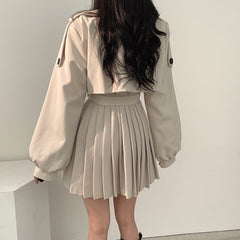 Solid Color Double-breasted Long Sleeve Trench Coat