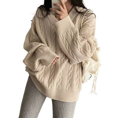 Korean Chic Cable Knit Loose Fit Pullover Sweater – Thick Warm Top