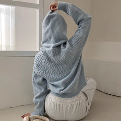 Cable Knit Horn Button Hooded Sweater