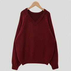 Solid Color V-Neck Loose Sweater