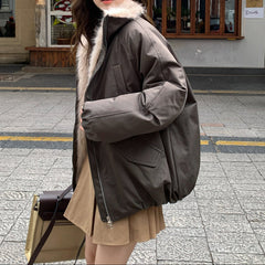 Solid Color Oversized Fur Parka Coat