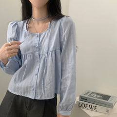 Aesthetic Ribbon Solid Color Striped Blouse