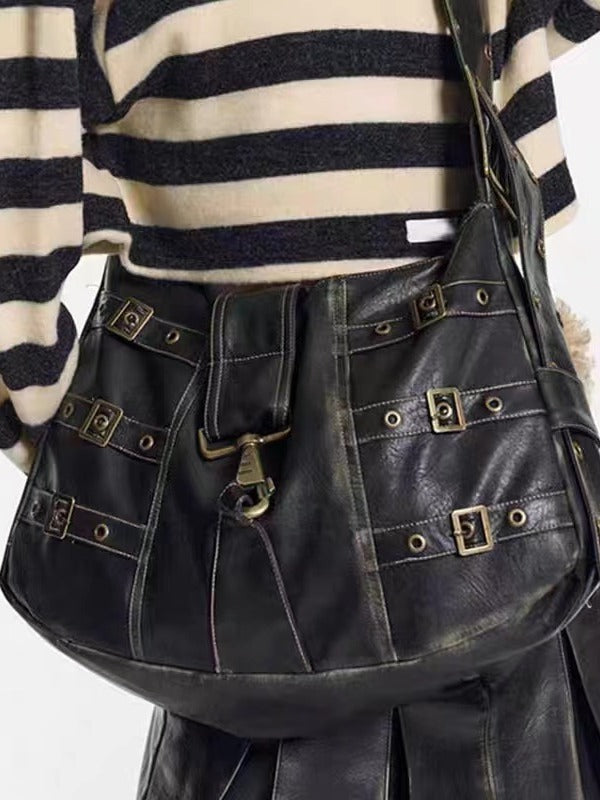 Buckled Strap Pu Leather Shoulder Bag - fairypeony