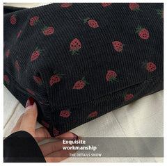 Strawberry Print Corduroy Shoulder Bag