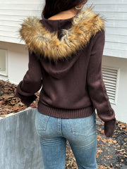Women Plush Long Sleeve Zip Up Cardigan Sweater