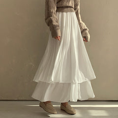 Solid Color Double Layer Maxi Skirt