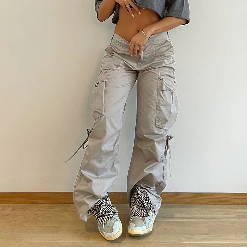 Drawstring Pocket Loose Cargo Pants - fairypeony