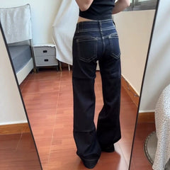 Women's Vintage Double Buckle Low Waist Flared Denim Jeans