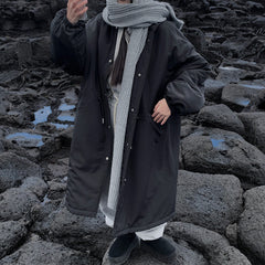 Solid Color Padded Zip Up Maxi Coat