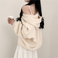 Solid Color Oversized Hooded Cardigan