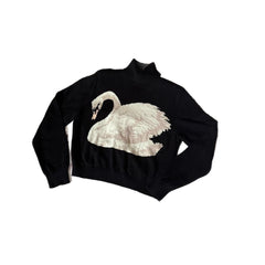Womens Elegant Swan Pattern Loose Turtleneck Sweater