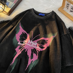 Vintage Butterfly Short Sleeve Graphic Oversized Tee - fairypeony