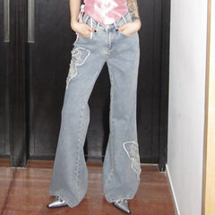 Butterfly Embroidery Flare Jeans