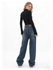 Vintage Washed Distressed Wide-Leg Jeans – High Waist Street Style Denim