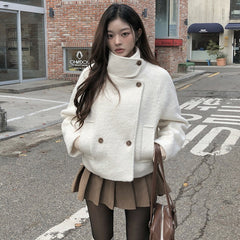Short Woolen Coat Double Breasted Cotton Lining Jacket