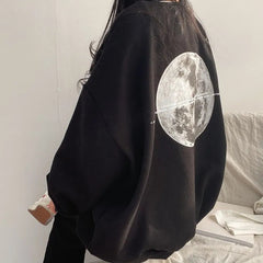 Vintage Back Moon Print Pullover Sweatshirt - fairypeony