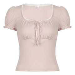 Lace Trim Coquette Puff Short Sleeve Tee