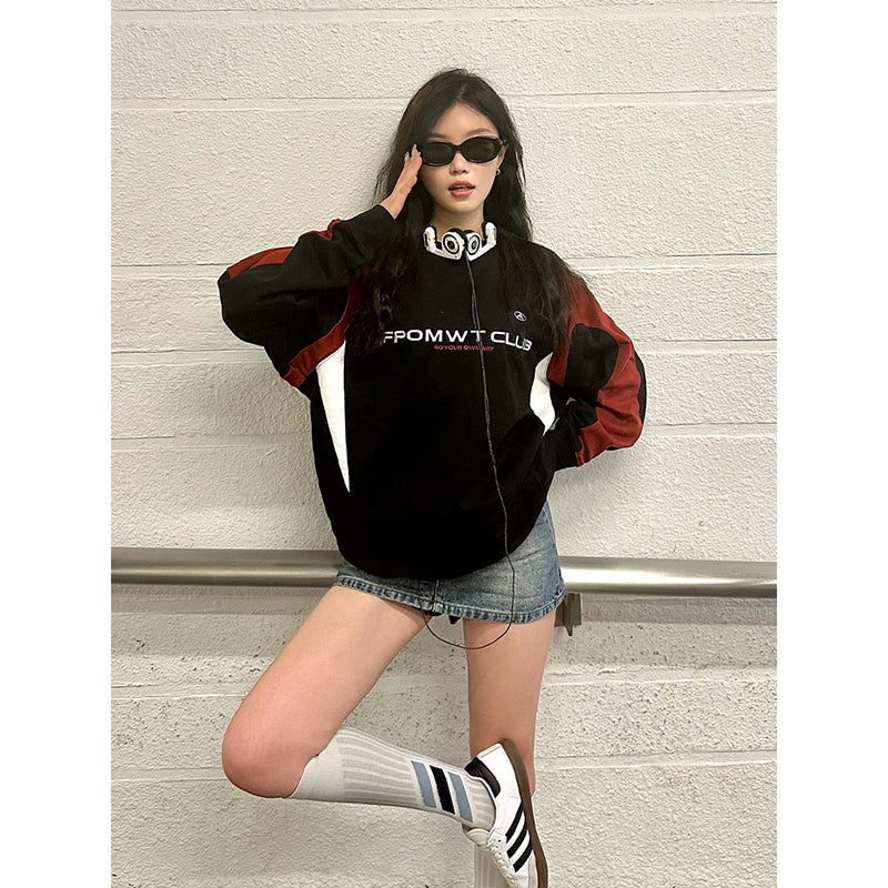 Embroidery Letter Contrast Color Raglan Sweatshirt - fairypeony