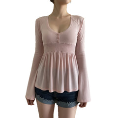 Lace Trimmed Doll Collar Slimming T-Shirt