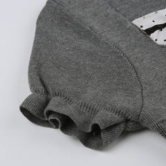 Ruffle Patchwork Buttoned Knit Top