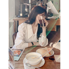 Retro Simple White Puff Long Sleeve Blouse